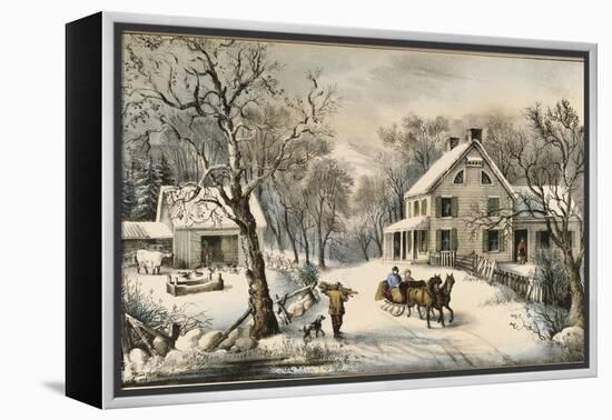 American Homestead Winter-Currier & Ives-Framed Premier Image Canvas