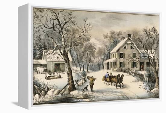 American Homestead Winter-Currier & Ives-Framed Premier Image Canvas