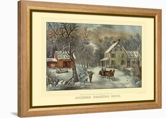 American Homestead Winter-Currier & Ives-Framed Stretched Canvas