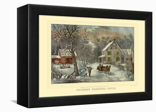 American Homestead Winter-Currier & Ives-Framed Stretched Canvas