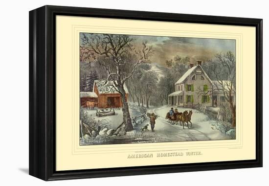 American Homestead Winter-Currier & Ives-Framed Stretched Canvas