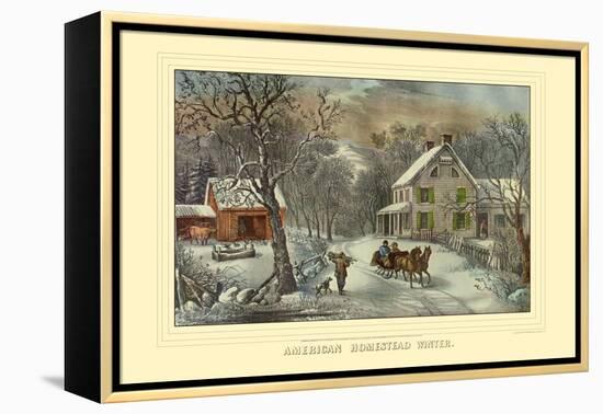 American Homestead Winter-Currier & Ives-Framed Stretched Canvas