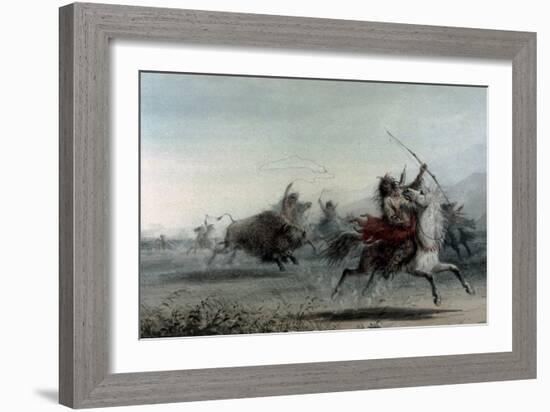 American Indians on Bison Hunt-Alfred Jacob Miller-Framed Art Print