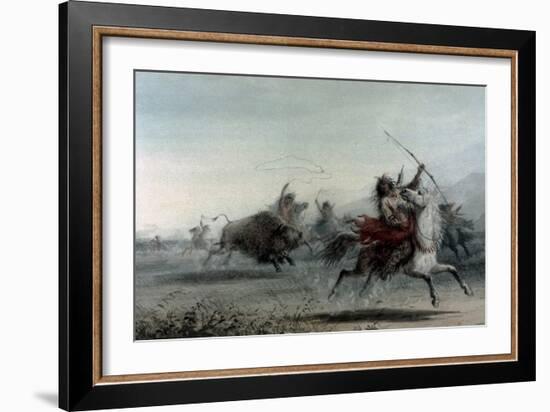 American Indians on Bison Hunt-Alfred Jacob Miller-Framed Art Print