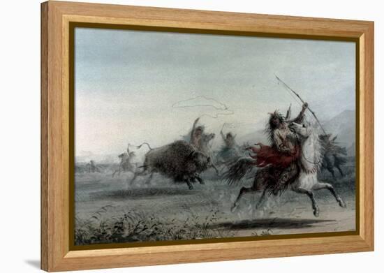 American Indians on Bison Hunt-Alfred Jacob Miller-Framed Stretched Canvas