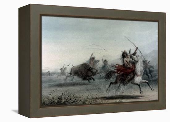 American Indians on Bison Hunt-Alfred Jacob Miller-Framed Stretched Canvas