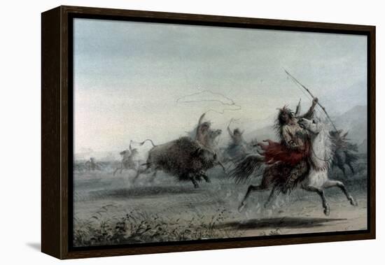 American Indians on Bison Hunt-Alfred Jacob Miller-Framed Stretched Canvas