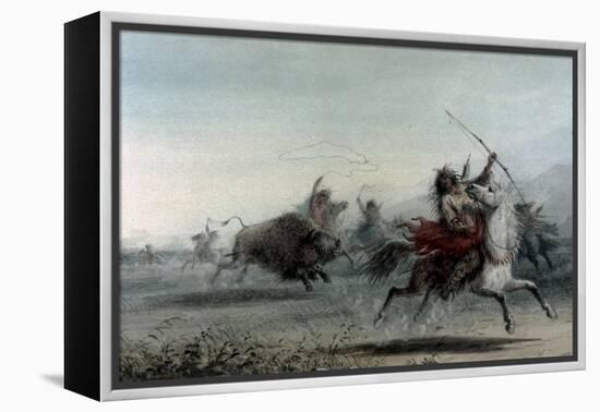 American Indians on Bison Hunt-Alfred Jacob Miller-Framed Stretched Canvas