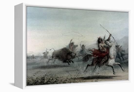 American Indians on Bison Hunt-Alfred Jacob Miller-Framed Stretched Canvas