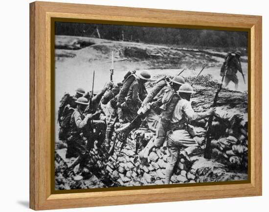 American Infantry in WWI Leaving their Trench to Advance Against the Germans, 1918-American Photographer-Framed Premier Image Canvas