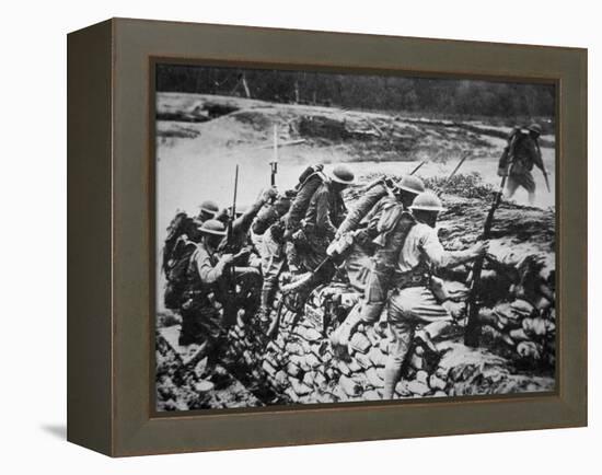 American Infantry in WWI Leaving their Trench to Advance Against the Germans, 1918-American Photographer-Framed Premier Image Canvas