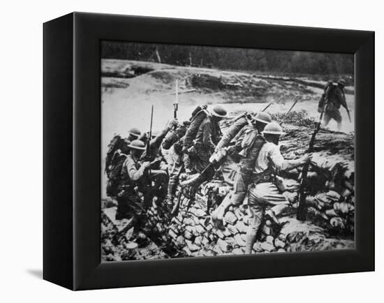 American Infantry in WWI Leaving their Trench to Advance Against the Germans, 1918-American Photographer-Framed Premier Image Canvas