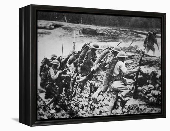 American Infantry in WWI Leaving their Trench to Advance Against the Germans, 1918-American Photographer-Framed Premier Image Canvas