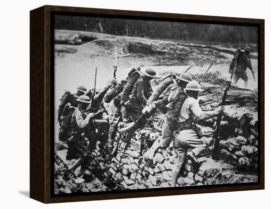 American Infantry in WWI Leaving their Trench to Advance Against the Germans, 1918-American Photographer-Framed Premier Image Canvas