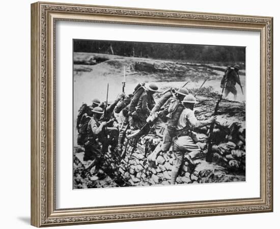 American Infantry in WWI Leaving their Trench to Advance Against the Germans, 1918-American Photographer-Framed Photographic Print