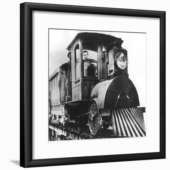 American Inventor Thomas Alva Edison on Board an Electric Railroad, 1892-null-Framed Giclee Print