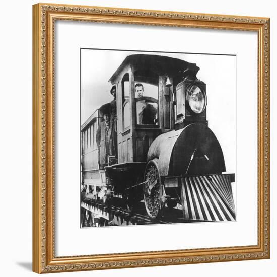 American Inventor Thomas Alva Edison on Board an Electric Railroad, 1892-null-Framed Giclee Print