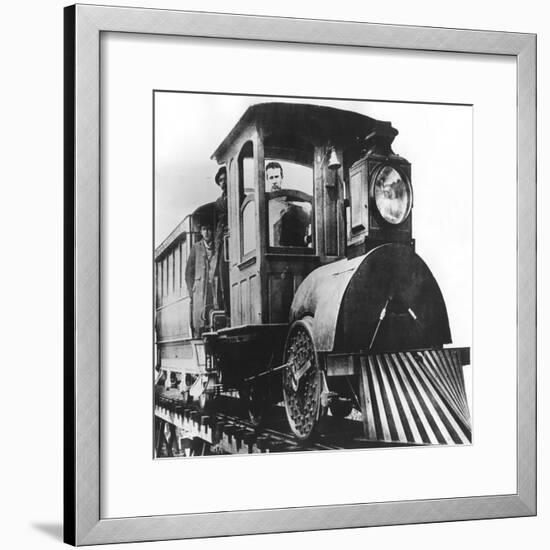 American Inventor Thomas Alva Edison on Board an Electric Railroad, 1892-null-Framed Giclee Print