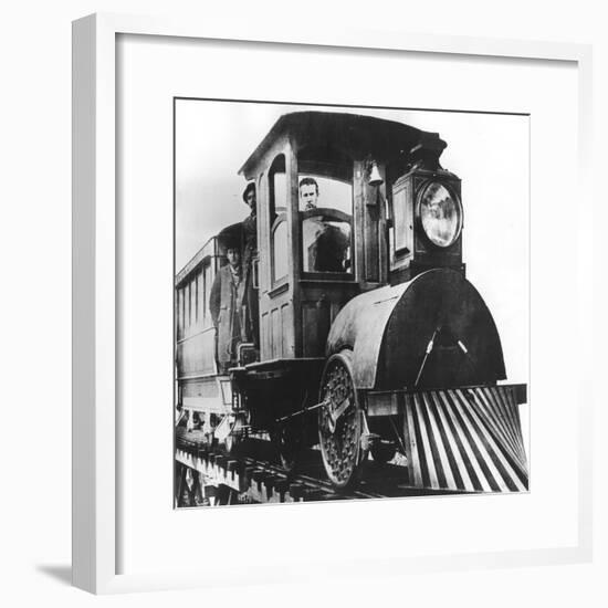 American Inventor Thomas Alva Edison on Board an Electric Railroad, 1892-null-Framed Giclee Print