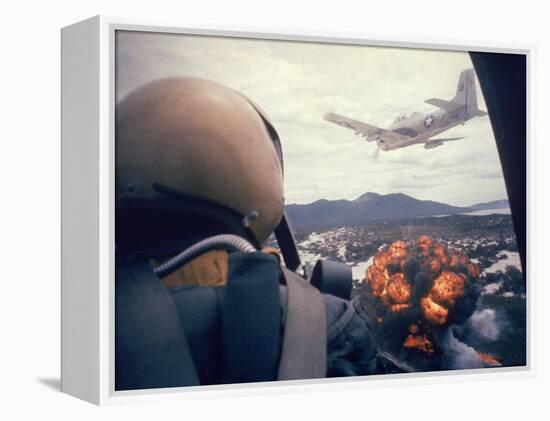 American Jets Dropping Napalm on Viet Cong Positions Early in the Vietnam Conflict-Larry Burrows-Framed Premier Image Canvas