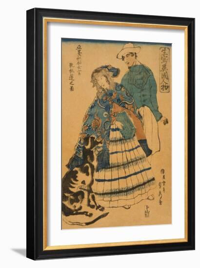 American Lady Playing Accordion (Amerika Jokan Hansui O Gansuru No Zu)-Sadahide Utagawa-Framed Premium Giclee Print