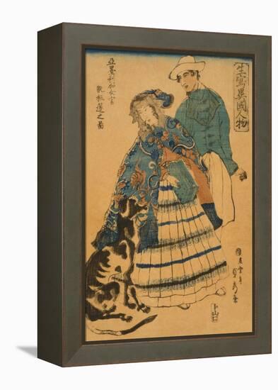 American Lady Playing Accordion (Amerika Jokan Hansui O Gansuru No Zu)-Sadahide Utagawa-Framed Stretched Canvas