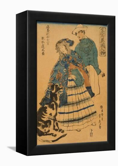 American Lady Playing Accordion (Amerika Jokan Hansui O Gansuru No Zu)-Sadahide Utagawa-Framed Stretched Canvas