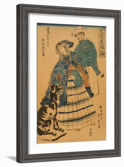 American Lady Playing Accordion (Amerika Jokan Hansui O Gansuru No Zu)-Sadahide Utagawa-Framed Art Print