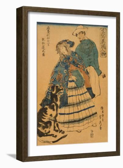 American Lady Playing Accordion (Amerika Jokan Hansui O Gansuru No Zu)-Sadahide Utagawa-Framed Art Print