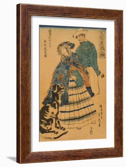 American Lady Playing Accordion (Amerika Jokan Hansui O Gansuru No Zu)-Sadahide Utagawa-Framed Art Print