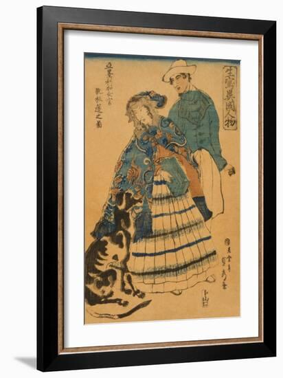 American Lady Playing Accordion (Amerika Jokan Hansui O Gansuru No Zu)-Sadahide Utagawa-Framed Art Print