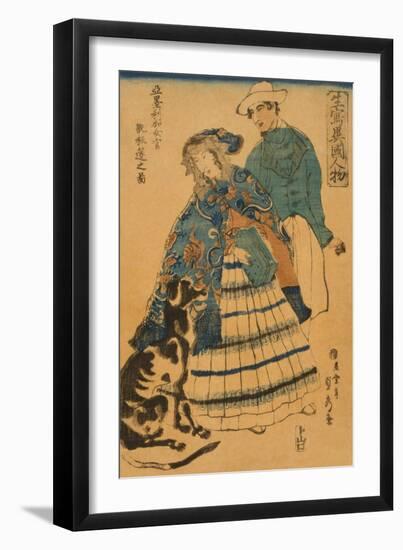 American Lady Playing Accordion (Amerika Jokan Hansui O Gansuru No Zu)-Sadahide Utagawa-Framed Art Print