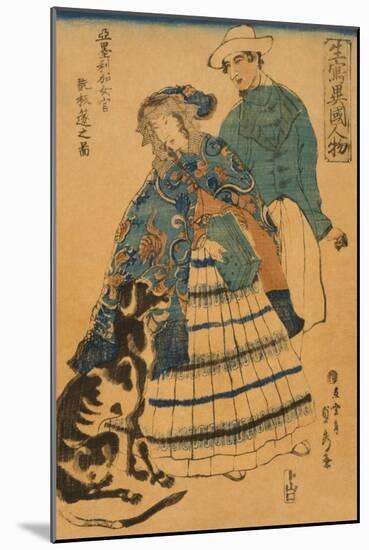 American Lady Playing Accordion (Amerika Jokan Hansui O Gansuru No Zu)-Sadahide Utagawa-Mounted Art Print