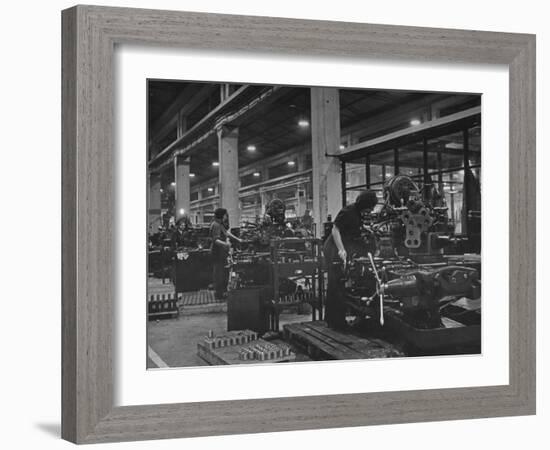 American Lathes Sent under the Lease Lend Act Being Used for Turning Out Gun Parts-null-Framed Premium Photographic Print