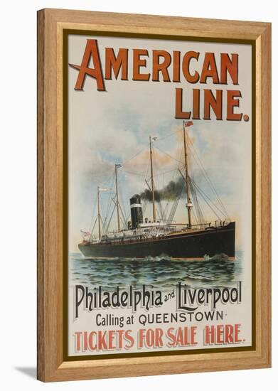 American Line Philadelphia and Liverpool Cruise Line Travel Poster-null-Framed Premier Image Canvas