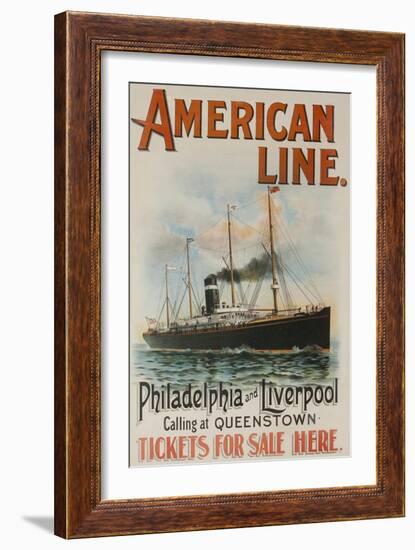 American Line Philadelphia and Liverpool Cruise Line Travel Poster-null-Framed Premium Giclee Print