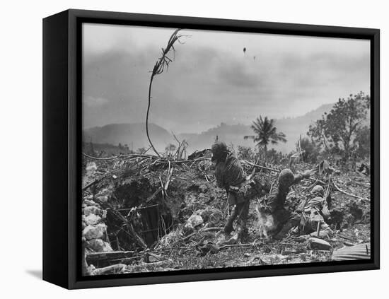 American Marine Hurls Hand Grenade Towards Japanese Position as His Partner Prepares to Do the Same-null-Framed Premier Image Canvas