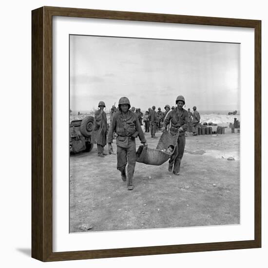 American Marines Carrying a Wounded Child to an Aid Station after the Invasion of Saipan-Peter Stackpole-Framed Photographic Print