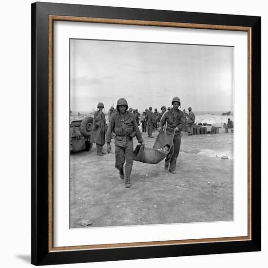 American Marines Carrying a Wounded Child to an Aid Station after the Invasion of Saipan-Peter Stackpole-Framed Photographic Print