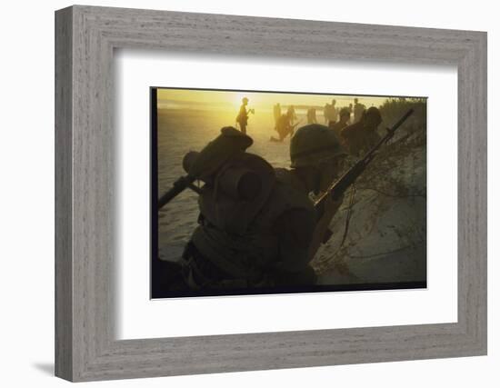 American Marines of 7th Regiment Landing on Beach at Cape Batangan During the Vietnam War-Paul Schutzer-Framed Photographic Print