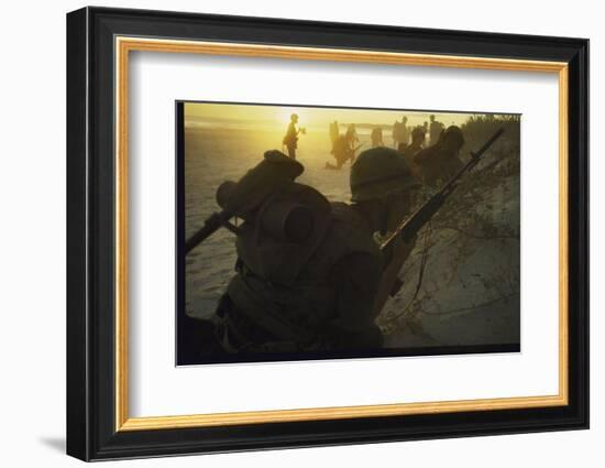 American Marines of 7th Regiment Landing on Beach at Cape Batangan During the Vietnam War-Paul Schutzer-Framed Photographic Print