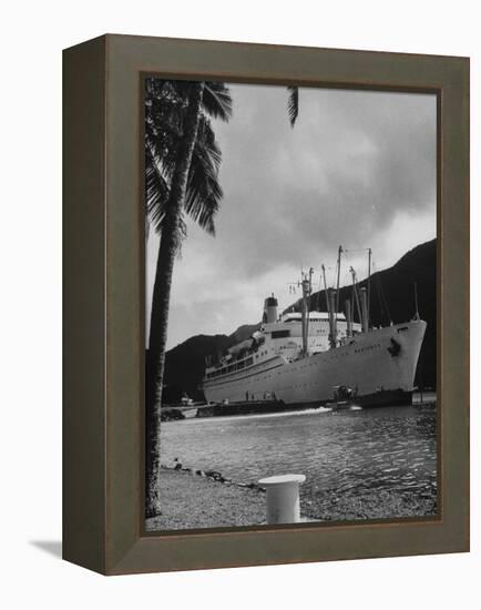 American Matson Line Cruiser "Mariposa" Arriving in Pago Pago-Carl Mydans-Framed Premier Image Canvas