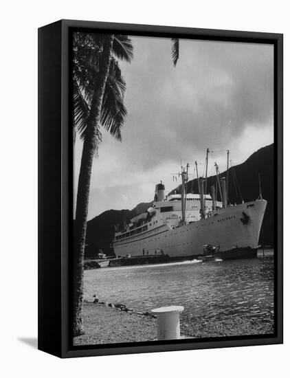 American Matson Line Cruiser "Mariposa" Arriving in Pago Pago-Carl Mydans-Framed Premier Image Canvas