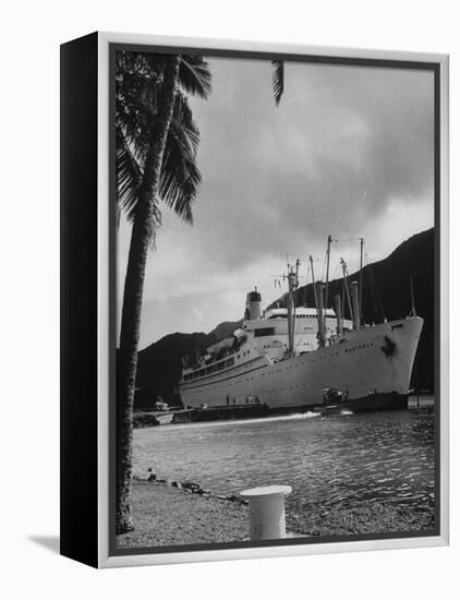 American Matson Line Cruiser "Mariposa" Arriving in Pago Pago-Carl Mydans-Framed Premier Image Canvas