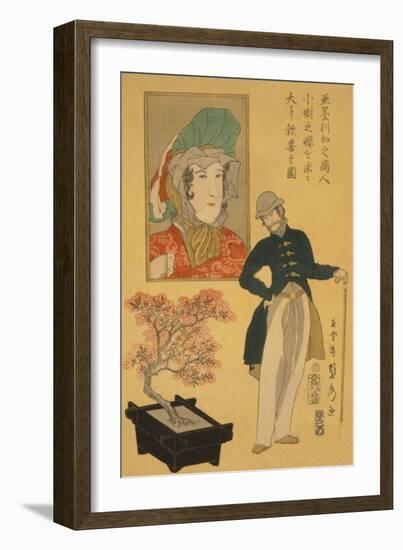 American Merchant Delighted with Miniature Cherry Tree-Sadahide Utagawa-Framed Art Print