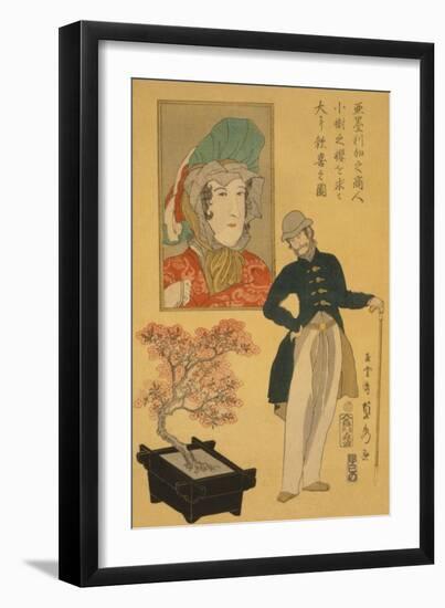 American Merchant Delighted with Miniature Cherry Tree-Sadahide Utagawa-Framed Art Print