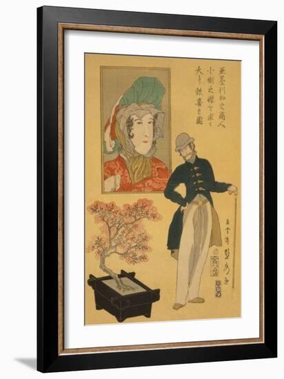 American Merchant Delighted with Miniature Cherry Tree-Sadahide Utagawa-Framed Art Print