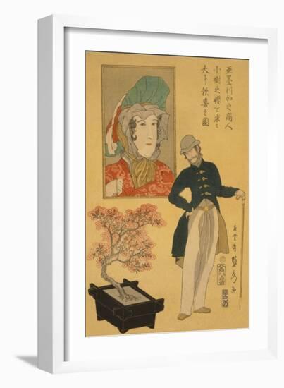 American Merchant Delighted with Miniature Cherry Tree-Sadahide Utagawa-Framed Art Print