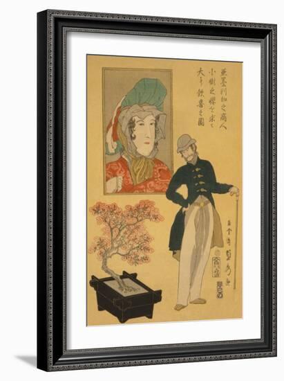 American Merchant Delighted with Miniature Cherry Tree-Sadahide Utagawa-Framed Art Print