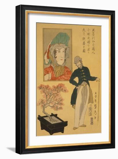 American Merchant Delighted with Miniature Cherry Tree-Sadahide Utagawa-Framed Art Print